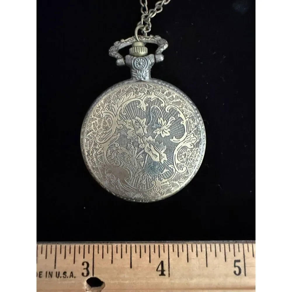 vtg. pocket watch with chain 2nd amendment skull quartz watch